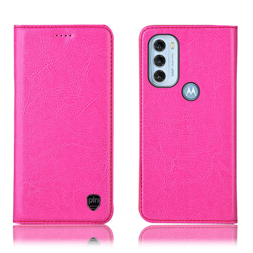 Leather Case Stands Flip Cover Holder H04P for Motorola Moto G71 5G Hot Pink