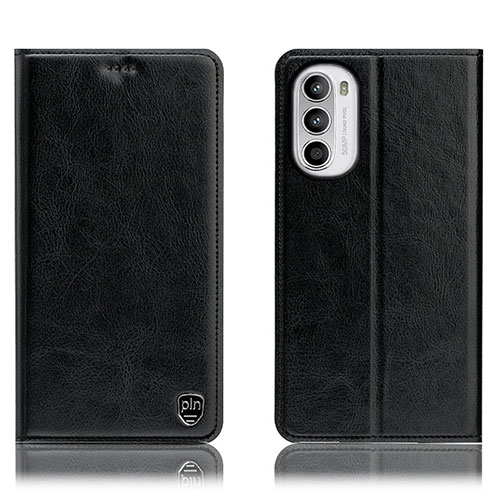 Leather Case Stands Flip Cover Holder H04P for Motorola Moto G71s 5G Black