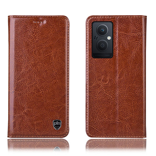 Leather Case Stands Flip Cover Holder H04P for OnePlus Nord N20 5G Light Brown