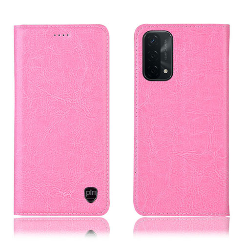 Leather Case Stands Flip Cover Holder H04P for OnePlus Nord N200 5G Pink