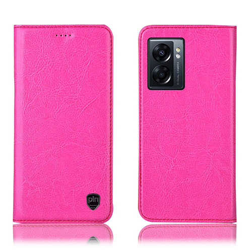 Leather Case Stands Flip Cover Holder H04P for OnePlus Nord N300 5G Hot Pink