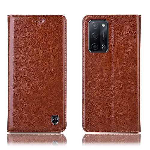 Leather Case Stands Flip Cover Holder H04P for Oppo A53s 5G Light Brown