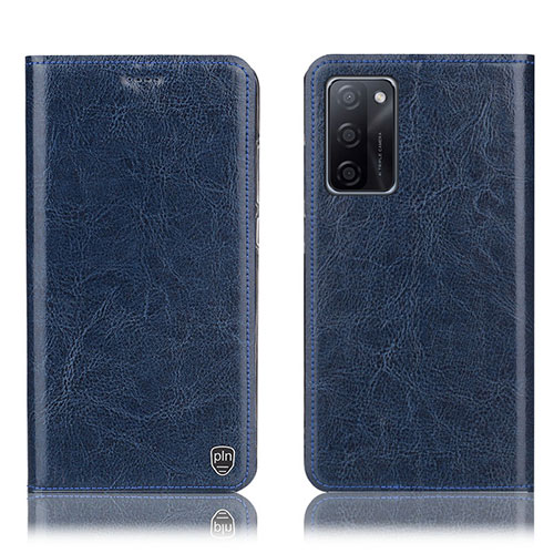 Leather Case Stands Flip Cover Holder H04P for Oppo A55S 5G Blue
