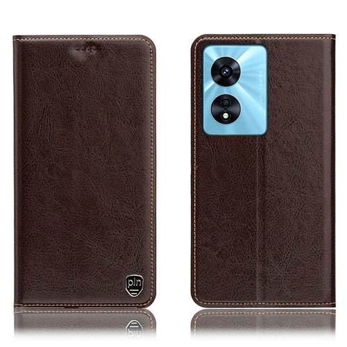 Leather Case Stands Flip Cover Holder H04P for Oppo A58 5G Brown