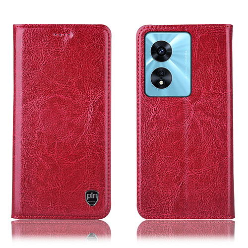 Leather Case Stands Flip Cover Holder H04P for Oppo A58 5G Red