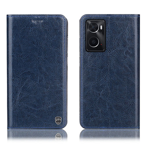 Leather Case Stands Flip Cover Holder H04P for Oppo A76 Blue