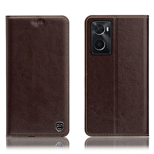Leather Case Stands Flip Cover Holder H04P for Oppo A76 Brown