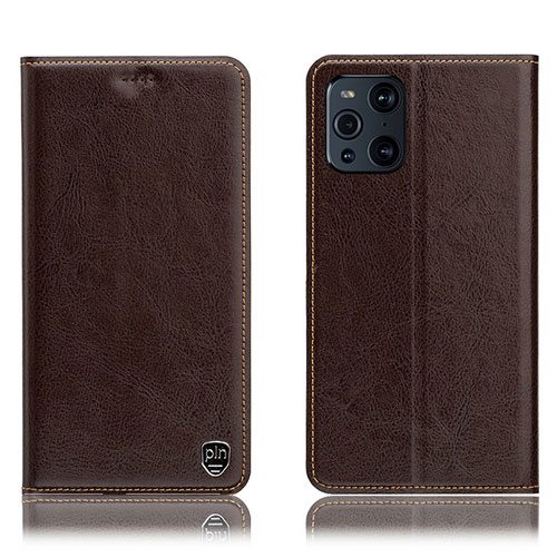 Leather Case Stands Flip Cover Holder H04P for Oppo Find X3 Pro 5G Brown