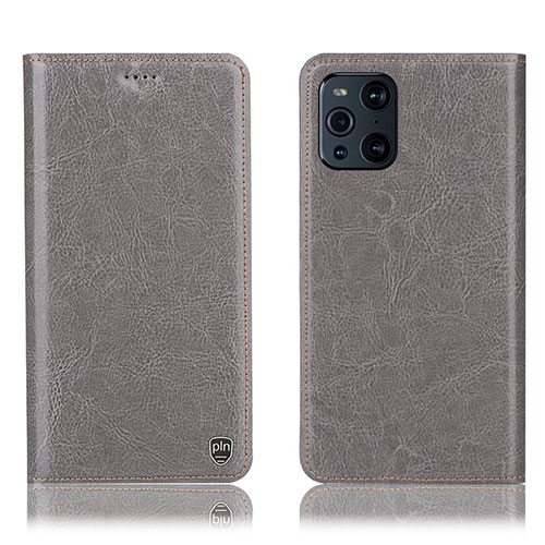 Leather Case Stands Flip Cover Holder H04P for Oppo Find X3 Pro 5G Gray
