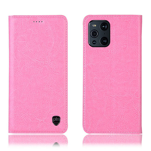 Leather Case Stands Flip Cover Holder H04P for Oppo Find X3 Pro 5G Pink