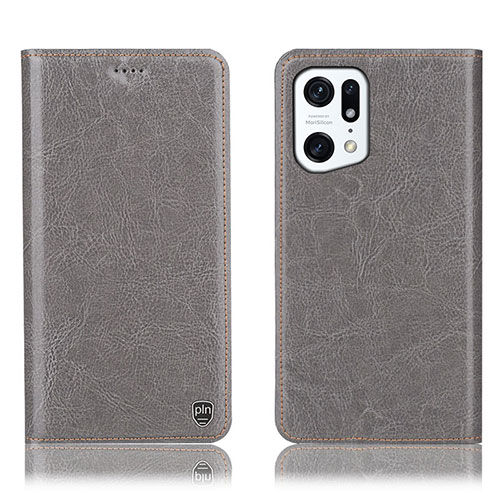 Leather Case Stands Flip Cover Holder H04P for Oppo Find X5 5G Gray