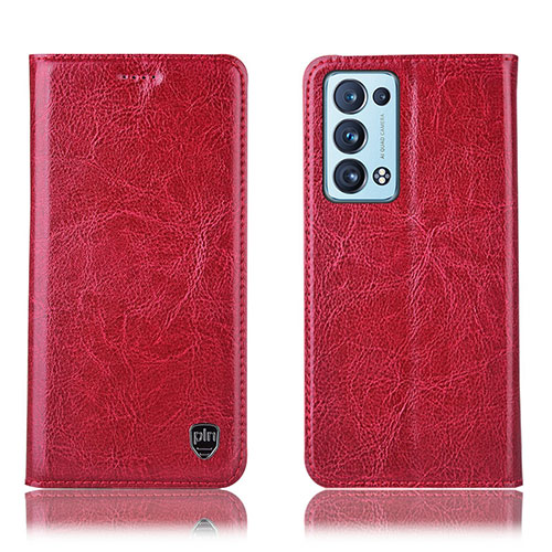 Leather Case Stands Flip Cover Holder H04P for Oppo Reno6 Pro 5G Red