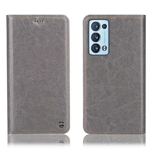 Leather Case Stands Flip Cover Holder H04P for Oppo Reno6 Pro+ Plus 5G Gray