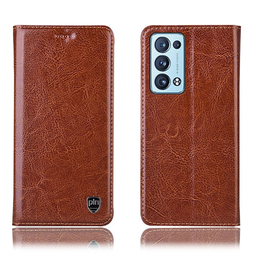 Leather Case Stands Flip Cover Holder H04P for Oppo Reno6 Pro+ Plus 5G Light Brown