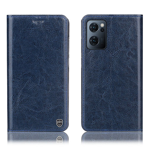 Leather Case Stands Flip Cover Holder H04P for Oppo Reno7 5G Blue