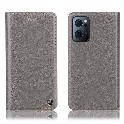 Leather Case Stands Flip Cover Holder H04P for Oppo Reno7 5G Gray