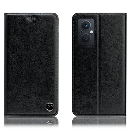 Leather Case Stands Flip Cover Holder H04P for Oppo Reno7 Lite 5G Black
