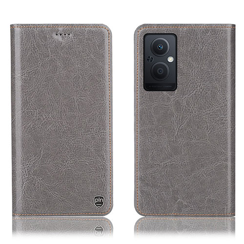Leather Case Stands Flip Cover Holder H04P for Oppo Reno7 Lite 5G Gray