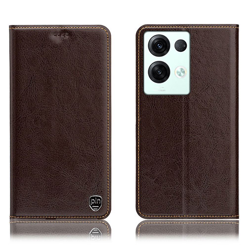 Leather Case Stands Flip Cover Holder H04P for Oppo Reno8 Pro 5G Brown