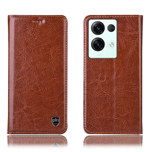 Leather Case Stands Flip Cover Holder H04P for Oppo Reno8 Pro 5G Light Brown