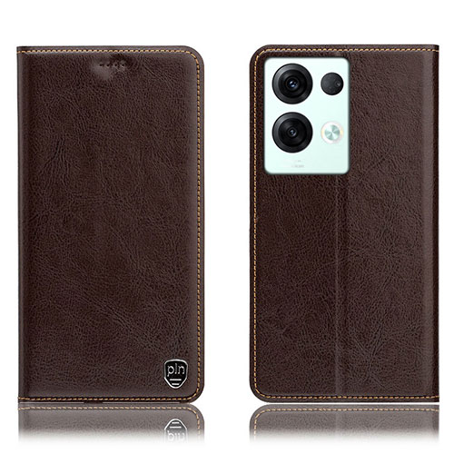 Leather Case Stands Flip Cover Holder H04P for Oppo Reno8 Pro+ Plus 5G Brown