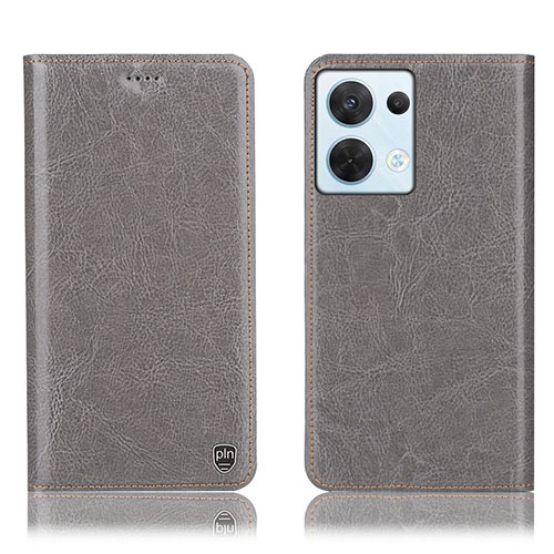 Leather Case Stands Flip Cover Holder H04P for Oppo Reno9 5G Gray
