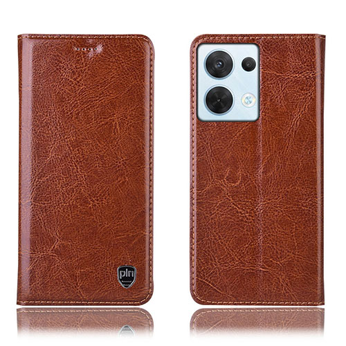 Leather Case Stands Flip Cover Holder H04P for Oppo Reno9 5G Light Brown