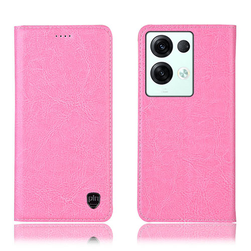 Leather Case Stands Flip Cover Holder H04P for Oppo Reno9 Pro+ Plus 5G Pink