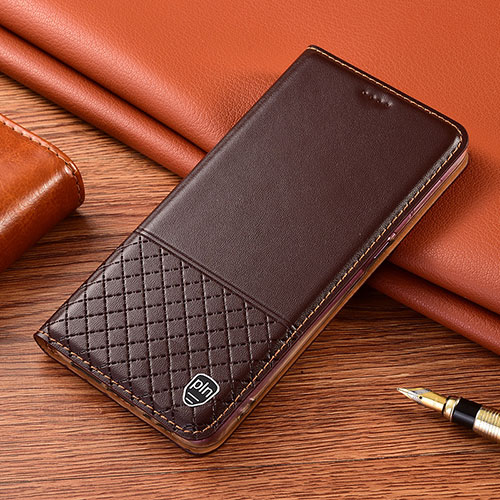 Leather Case Stands Flip Cover Holder H04P for Samsung Galaxy S21 Ultra 5G Brown