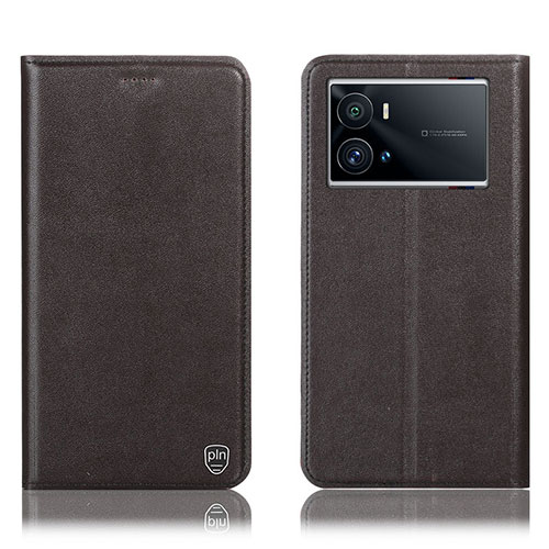 Leather Case Stands Flip Cover Holder H04P for Vivo iQOO 9 Pro 5G Brown