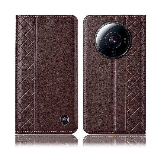 Leather Case Stands Flip Cover Holder H04P for Xiaomi Mi 12S Ultra 5G Brown