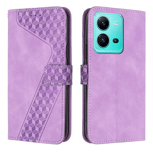 Leather Case Stands Flip Cover Holder H04X for Vivo V25 5G Purple