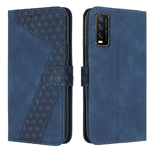Leather Case Stands Flip Cover Holder H04X for Vivo Y11s Blue