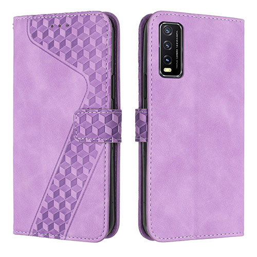 Leather Case Stands Flip Cover Holder H04X for Vivo Y11s Purple