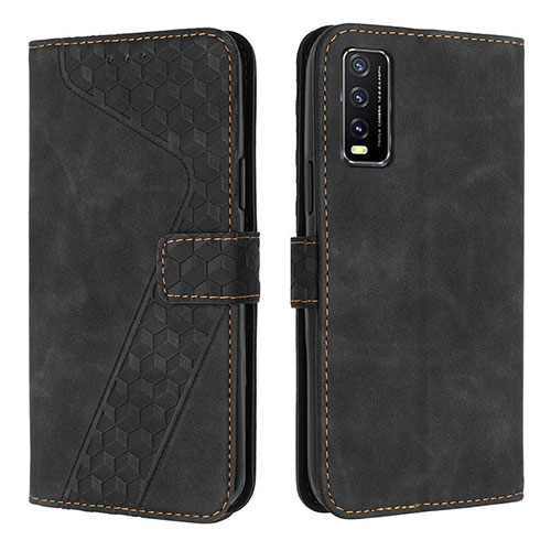 Leather Case Stands Flip Cover Holder H04X for Vivo Y12s Black