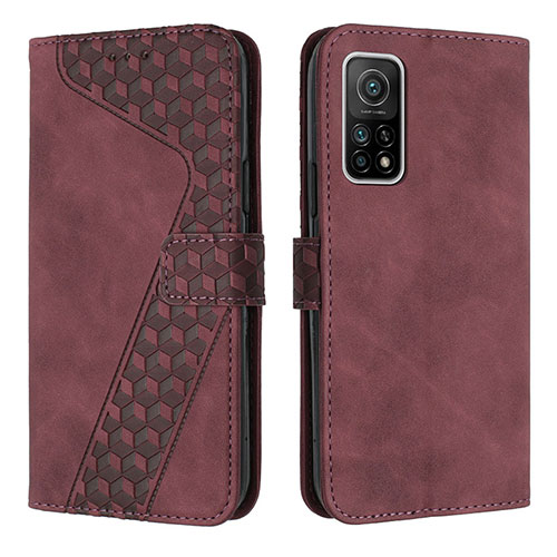 Leather Case Stands Flip Cover Holder H04X for Xiaomi Mi 10T Pro 5G Red Wine