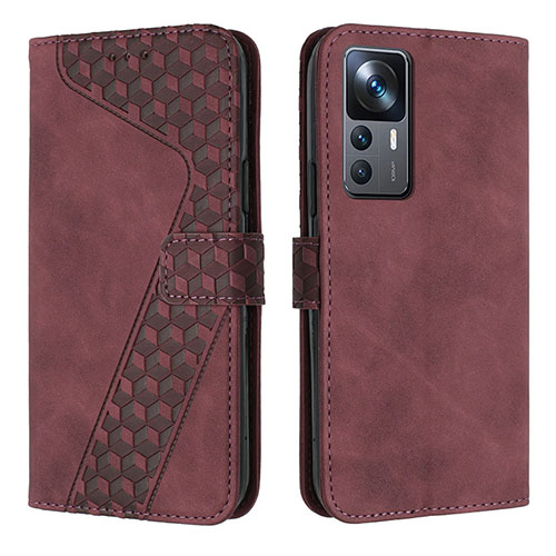 Leather Case Stands Flip Cover Holder H04X for Xiaomi Mi 12T Pro 5G Red Wine