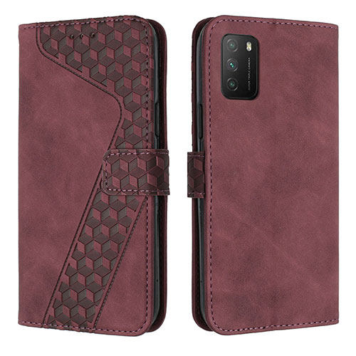 Leather Case Stands Flip Cover Holder H04X for Xiaomi Poco M3 Red Wine