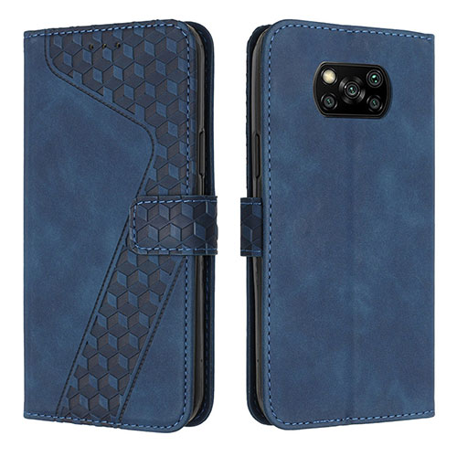 Leather Case Stands Flip Cover Holder H04X for Xiaomi Poco X3 Blue