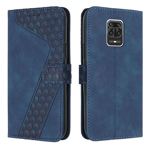 Leather Case Stands Flip Cover Holder H04X for Xiaomi Redmi Note 9 Pro Blue