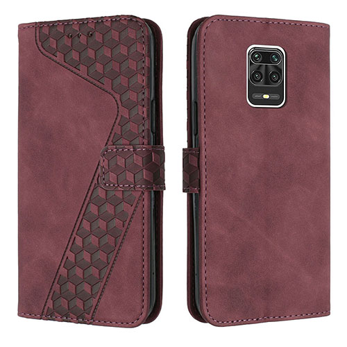 Leather Case Stands Flip Cover Holder H04X for Xiaomi Redmi Note 9 Pro Red Wine