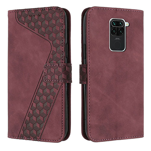 Leather Case Stands Flip Cover Holder H04X for Xiaomi Redmi Note 9 Red Wine