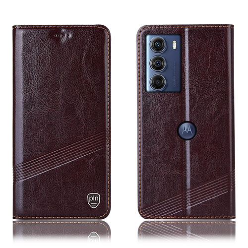 Leather Case Stands Flip Cover Holder H05P for Motorola Moto Edge S30 5G Brown