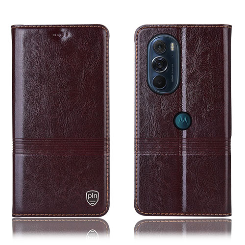Leather Case Stands Flip Cover Holder H05P for Motorola Moto Edge X30 5G Brown