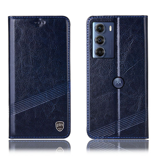 Leather Case Stands Flip Cover Holder H05P for Motorola Moto G200 5G Blue