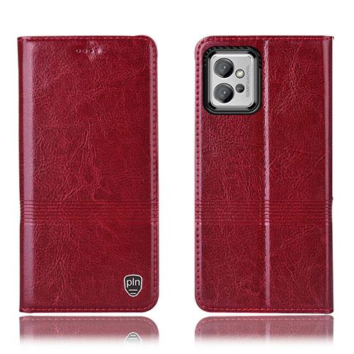 Leather Case Stands Flip Cover Holder H05P for Motorola Moto G32 Red