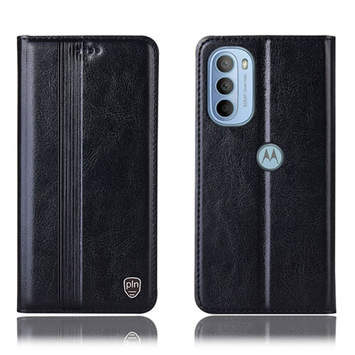 Leather Case Stands Flip Cover Holder H05P for Motorola Moto G41 Black