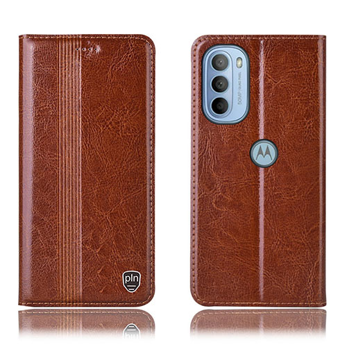 Leather Case Stands Flip Cover Holder H05P for Motorola Moto G41 Light Brown