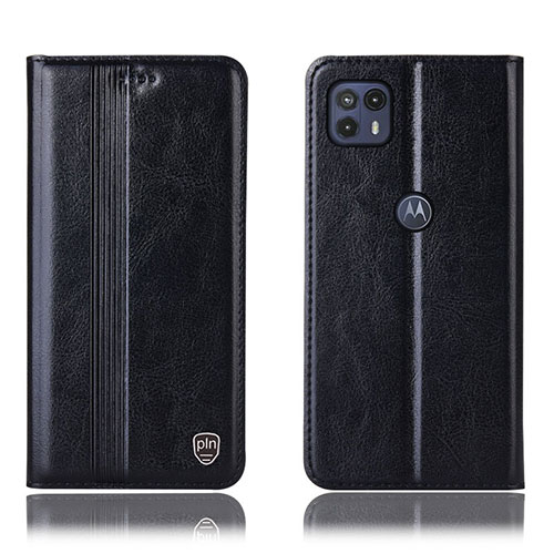 Leather Case Stands Flip Cover Holder H05P for Motorola Moto G50 5G Black