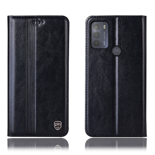 Leather Case Stands Flip Cover Holder H05P for Motorola Moto G50 Black
